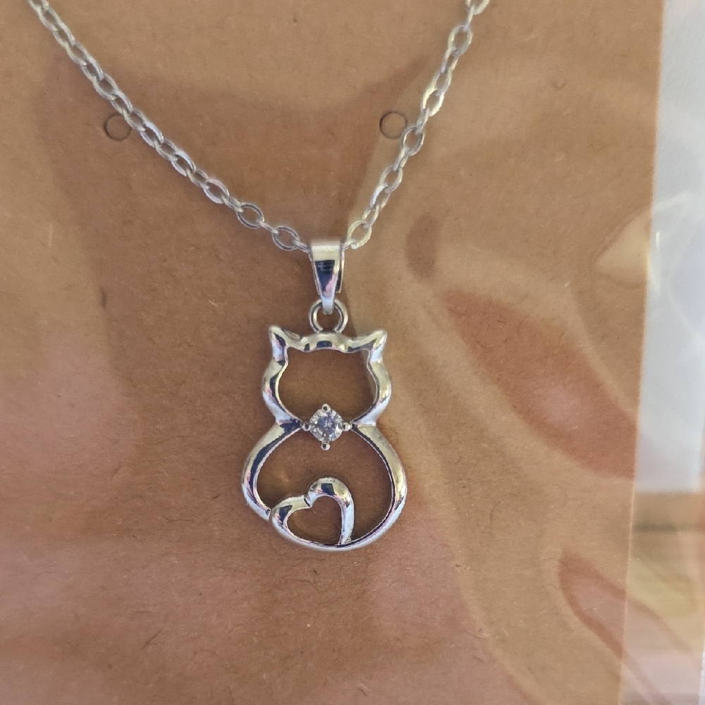 Silver Cat Pendant Necklace
